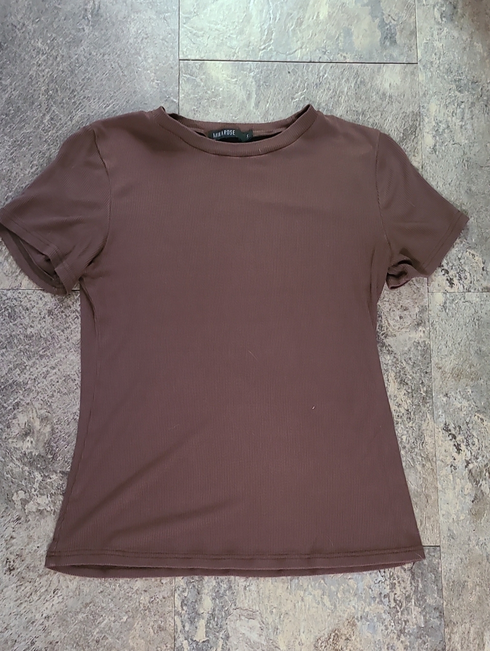 Mikarose Brown Ribbed Short Sleeve Tee